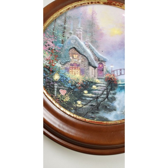 Vintage 1993 Thomas Kinkade FALBROOKE COTTAGE Enchanted Cottages Round Plate - Picture 10 of 16